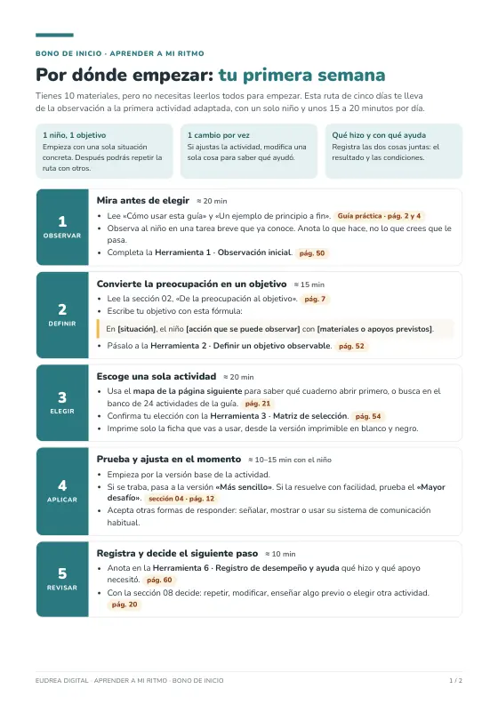 Página del bono Por dónde empezar: tu primera semana