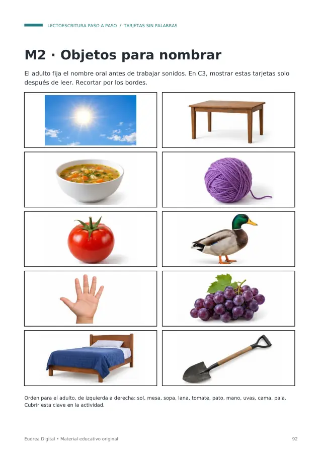 Tarjetas con fotos de objetos para nombrar