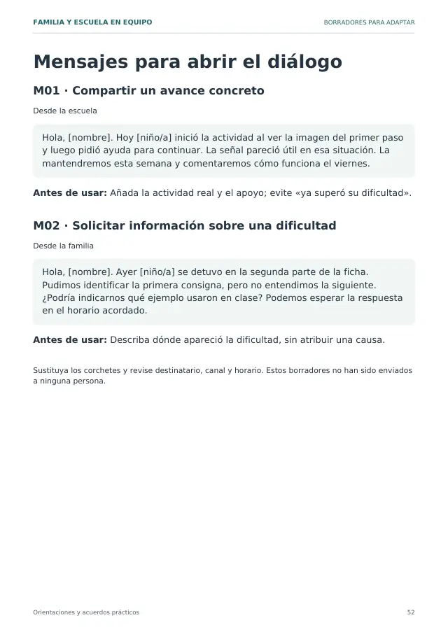 Plantillas de mensajes para escribir a las familias