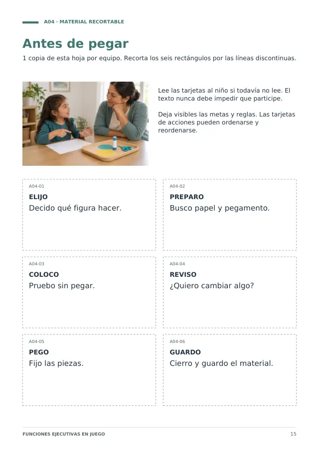 Material recortable de Funciones Ejecutivas en Juego